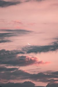 crescent moon on a pink sky